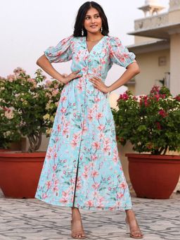 Lavanya The Label - Blue Printed Georgette Shirt Dress