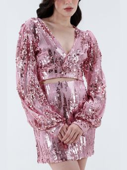 XAYA - Emily Pink Sequins Crop Top