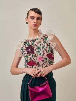 Prot Official - Organza Embroidered Multicolour Crop Top