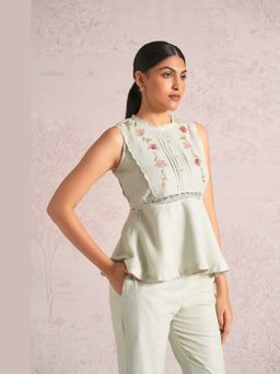 Kaveri - Women Green Linen Blend Top