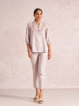 Kaveri - Women Mauve Linen Blend Top