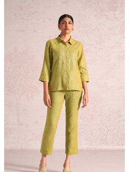 Kaveri - Women Olive Linen Blend Shirt