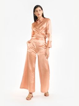 Perona - Satin Relaxed Fit Women Peach Shirt