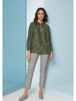 Perona - Solid Satin Relaxed Fit Women Green Shirt