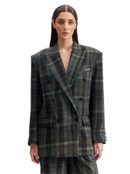 CILVR - Distorted Plaid Power Olive Blazer