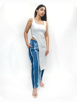 RISING AMONG - White Pure Cotton Sleeveless Crop Tops