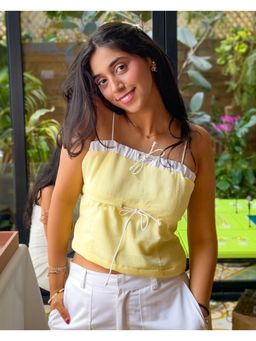 RISING AMONG - Yellow Polyester Sleeveless Crop Tops