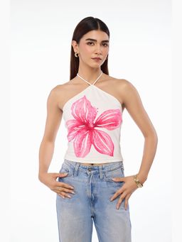 The Clothing Factory - Petal Drift Halter Crop Top
