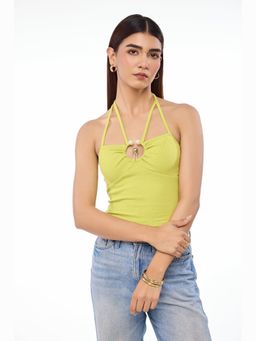 The Clothing Factory - Womens Green Electric Pearl Keyhole Halter Top