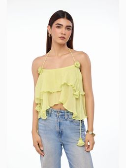The Clothing Factory - Malibu Crinkle Tiered Shoulder Straps Crop Top