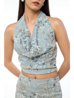 The Clothing Factory - Ocean Mist Halter Crop Top