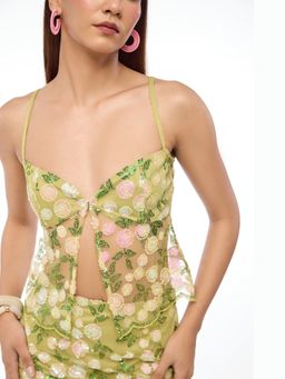 The Clothing Factory - Garden Glaze Embroidered Mesh Cut-Out Crop Top