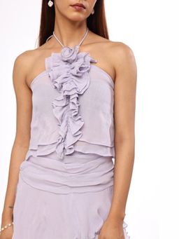 The Clothing Factory - Lavender Whisper Ruffle Halter Neck Crop Top