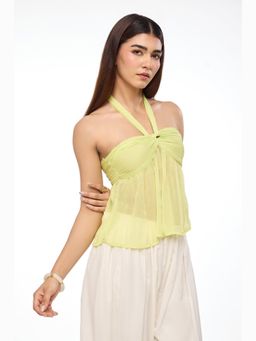 The Clothing Factory - Lime Sorbet Sheer Halter Crop Top