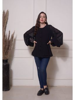 SURABHI ARYA - Black Georgette Round Neck Top