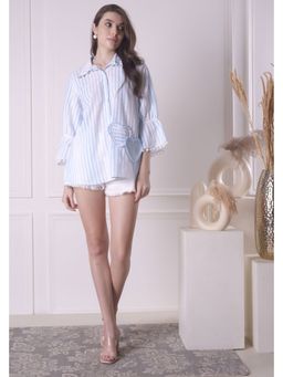 SURABHI ARYA - Blue Cotton Collar Neck Top