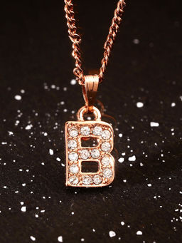 Estele - Rose Gold Plated Premium Bijou B Letter Crystal Pendant with Chain for Women