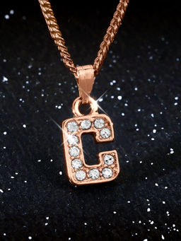 Estele - Rose Gold Plated Small & Elegant C Letter Crystal Pendant with Chain for Women
