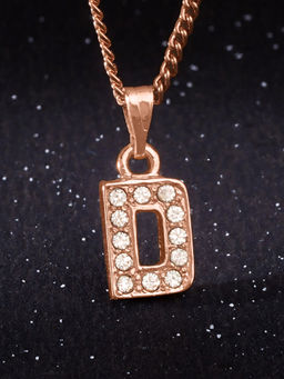 Estele - Rose Gold Plated Small & Trendy D Letter Crystal Pendant with Chain for Women