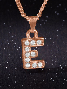 Estele - Rose Gold Plated Small & Trendy E Letter Crystal Pendant with Chain for Women