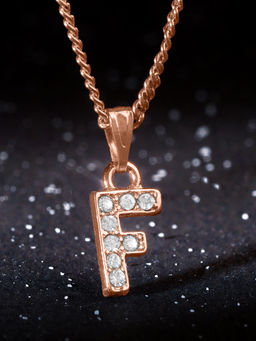 Estele - Rose Gold Plated Premium Bijou F Letter Crystal Pendant with Chain for Women