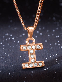 Estele - Rose Gold Plated Small & Trendy I Letter Crystal Pendant with Chain for Women
