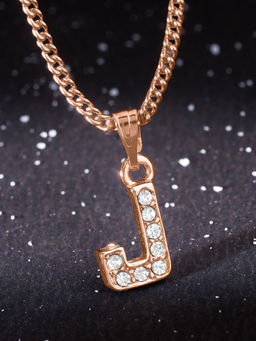 Estele - Rose Gold Plated Small & Trendy J Letter Crystal Pendant with Chain for Women