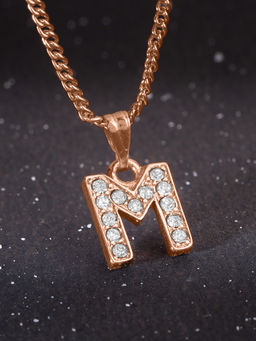 Estele - Rose Gold Plated Small & Elegant M Letter Crystal Pendant with Chain for Women