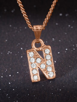 Estele - Rose Gold Plated Small & Trendy N Letter Crystal Pendant with Chain for Women