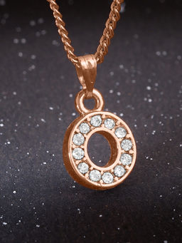 Estele - Rose Gold Plated Small & Trendy O Letter Crystal Pendant with Chain for Women