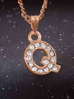 Estele - Rose Gold Plated Premium Bijou Q Letter Crystal Pendant with Chain for Women