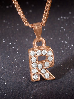 Estele - Rose Gold Plated Small & Elegant R Letter Crystal Pendant with Chain for Women