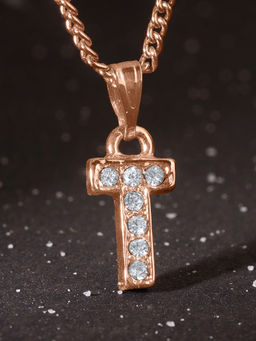 Estele - Rose Gold Plated Small & Trendy T Letter Crystal Pendant with Chain for Women