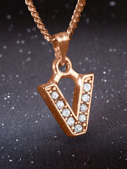 Estele - Rose Gold Plated Premium Bijou V Letter Crystal Pendant with Chain for Women