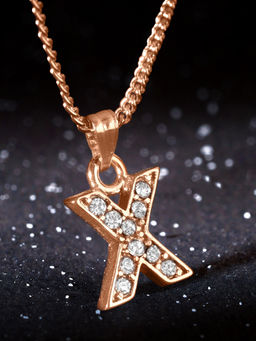 Estele - Rose Gold Plated Small & Trendy X Letter Crystal Pendant with Chain for Women