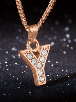 Estele - Rose Gold Plated Small & Trendy Y Letter Crystal Pendant with Chain for Women