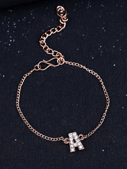 Estele - Rose Gold Plated Captivating Medium A Letter Bracelet with Crystals for Women