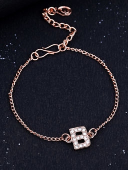 Estele - Rose Gold Plated Captivating Medium B Letter Bracelet with Crystals for Women