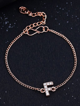 Estele - Rose Gold Plated Captivating Medium F Letter Bracelet with Crystals for Women