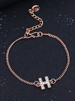 Estele - Rose Gold Plated Captivating Medium H Letter Bracelet with Crystals for Women