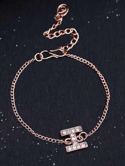 Estele - Rose Gold Plated Captivating Medium I Letter Bracelet with Crystals for Women
