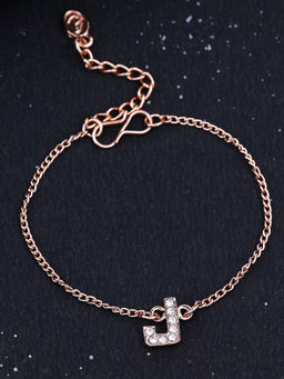 Estele - Rose Gold Plated Captivating Medium J Letter Bracelet with Crystals for Women