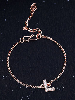 Estele - Rose Gold Plated Captivating Medium L Letter Bracelet with Crystals for Women