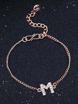 Estele - Rose Gold Plated Captivating Medium M Letter Bracelet with Crystals for Women