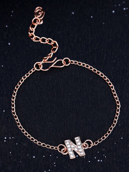 Estele - Rose Gold Plated Captivating Medium N Letter Bracelet with Crystals for Women