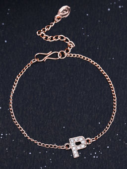 Estele - Rose Gold Plated Captivating Medium P Letter Bracelet with Crystals for Women