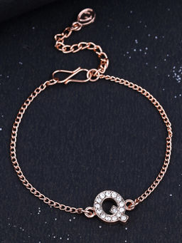 Estele - Rose Gold Plated Captivating Medium Q Letter Bracelet with Crystals for Women
