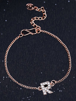 Estele - Rose Gold Plated Captivating Medium R Letter Bracelet with Crystals for Women