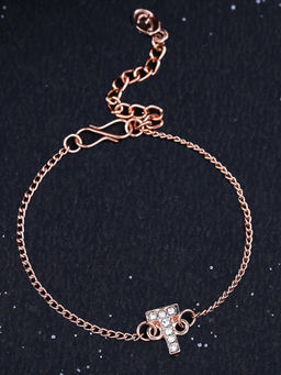 Estele - Rose Gold Plated Captivating Medium T Letter Bracelet with Crystals for Women