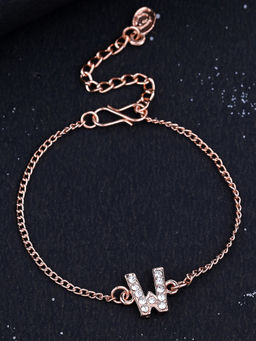 Estele - Rose Gold Plated Captivating Medium W Letter Bracelet with Crystals for Women